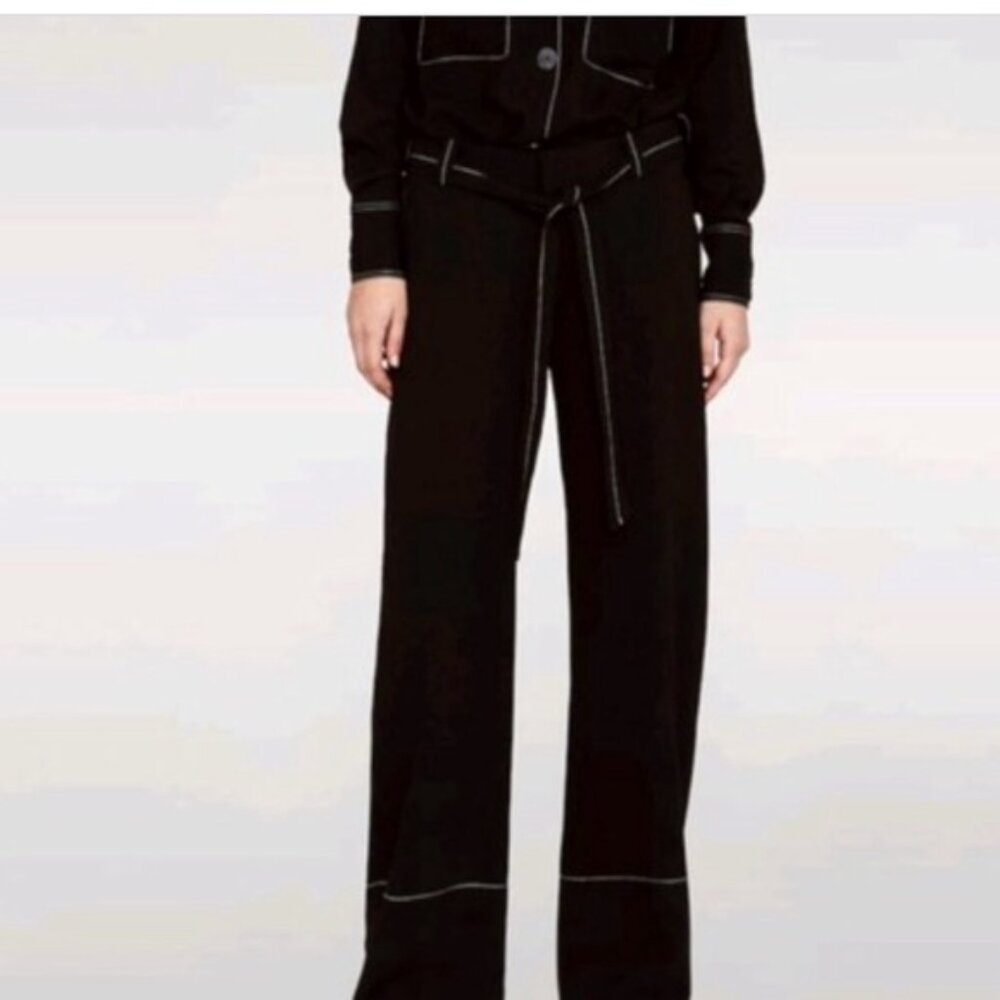 Zara Black Contrast Stitch Pants w Matching Belt